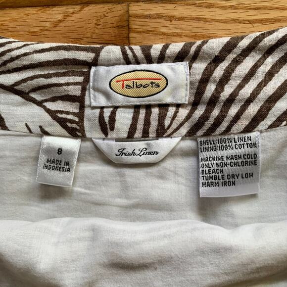 Talbots Skirt Womens 8 Brown Floral Irish Linen Belted Lined Safari Boho Outdoor - Picture 4 of 6